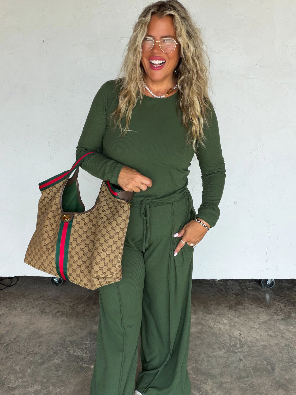 Sunday Ribbed Lounge Set in Olive
