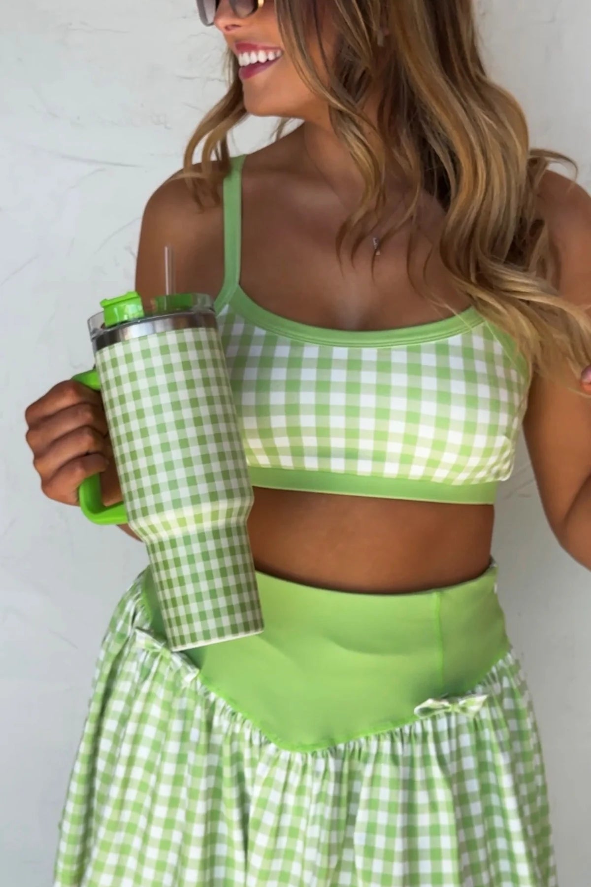 Green Gingham 40oz Stainless Steel Tumbler  [[PRE-ORDER]]