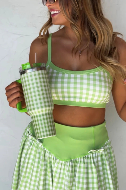 Green Gingham 40oz Stainless Steel Tumbler  [[PRE-ORDER]]