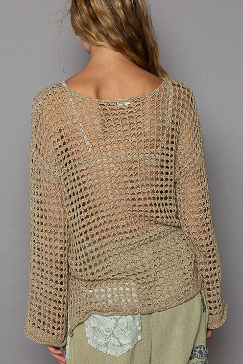 Sheer Pullover in Warm Olive