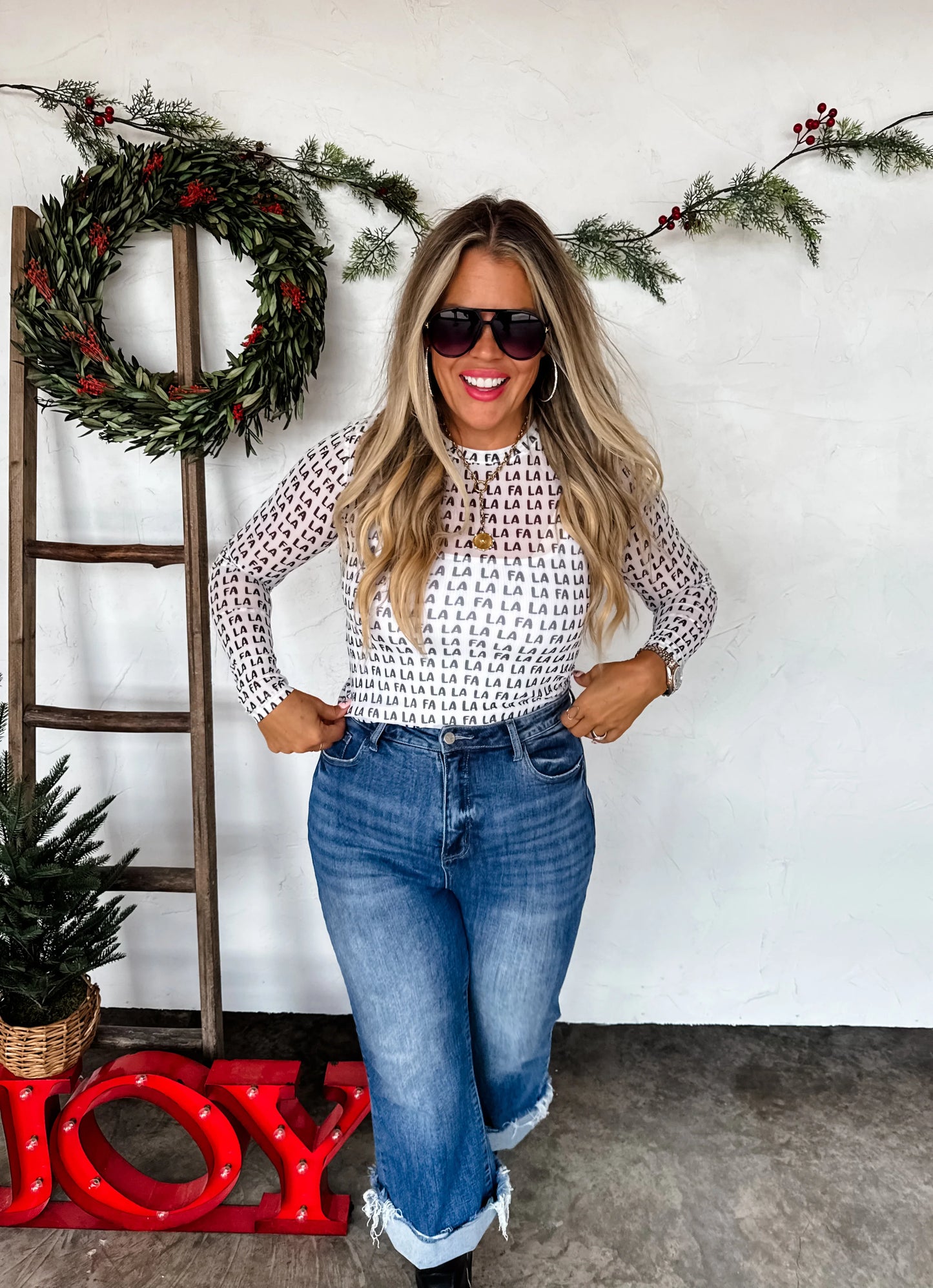 Christmas Mesh Top Fa La La La [[PRE-ORDER]]