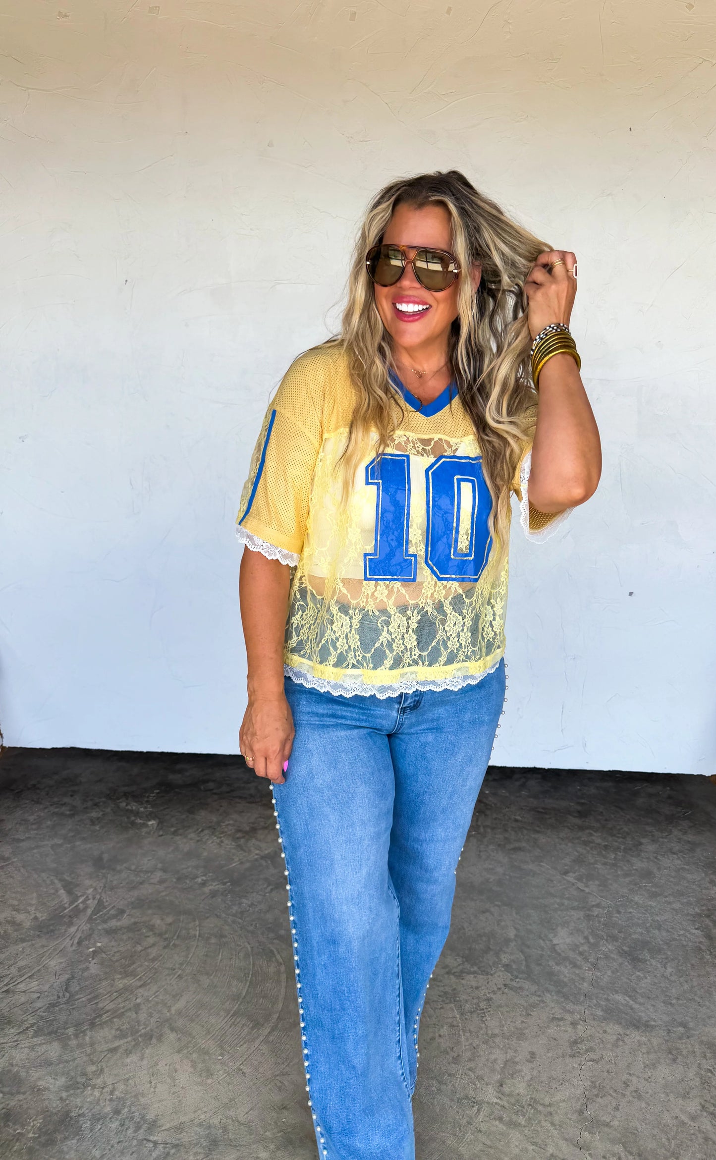 Bleacher Babe Lace Jersey Yellow/Blue