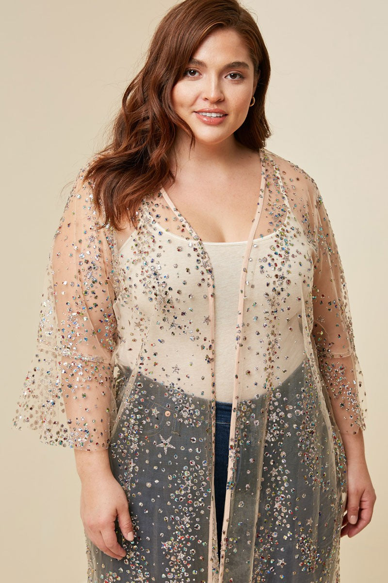 Sheer Glitter Sequin Kimono