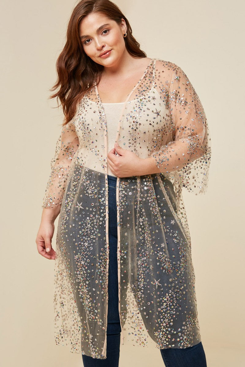 Sheer Glitter Sequin Kimono
