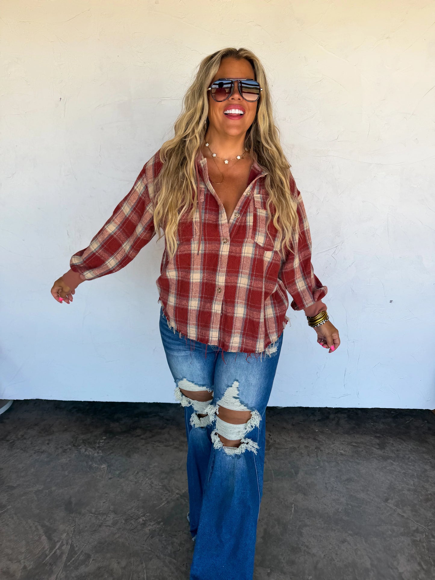 Mountain Morning Plaid Shacket in Red Brick