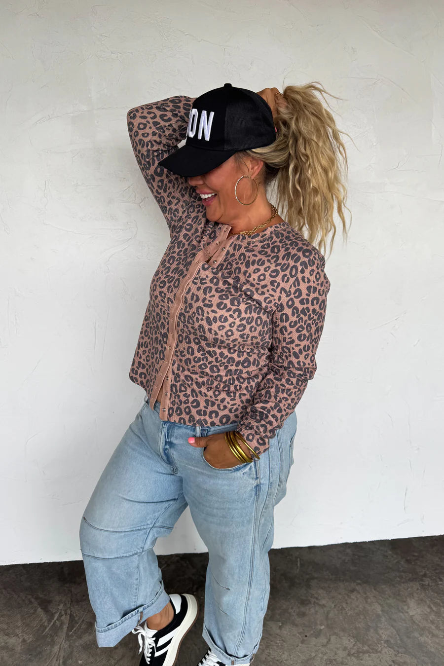 Kori Snap Button Waffle Top in Cheetah [[PRE-ORDER]]