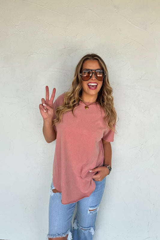Mauve Washed Cotton Boyfriend Tee [[PRE-ORDER]]