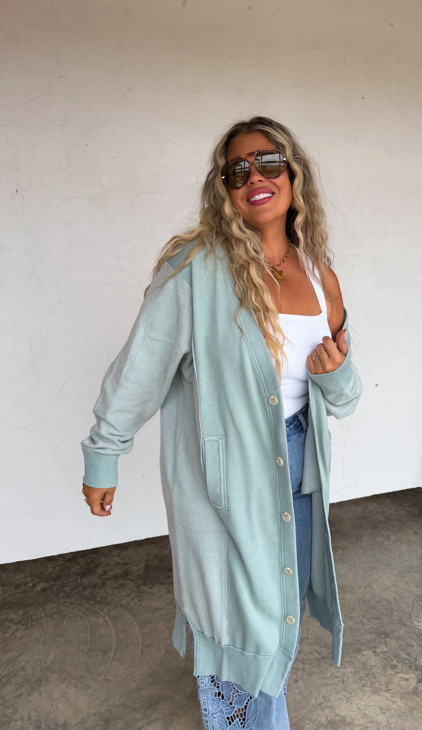 Sweatshirt Cardigan Sage