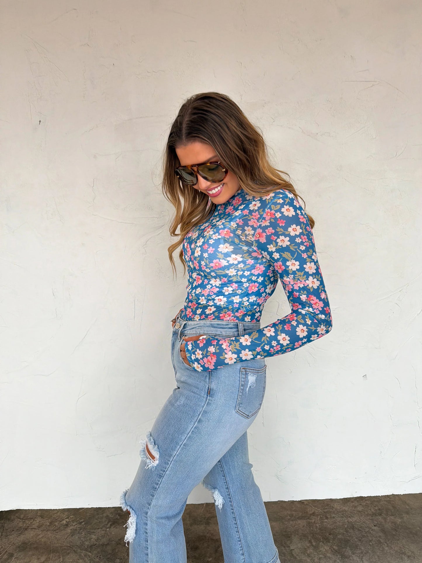 Spring Mesh Top Bloom Blue