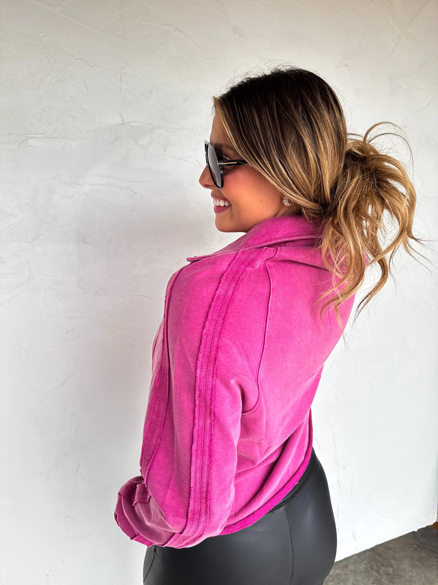 LONGER LENGTH MARLEY SNAP BUTTON SWEATSHIRT in MAGENTA [[PRE-ORDER]]