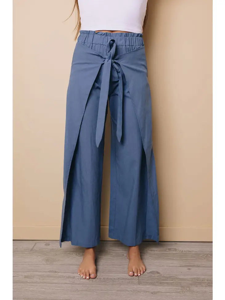 Manhattan Wrap Wide Leg Pants with Tie