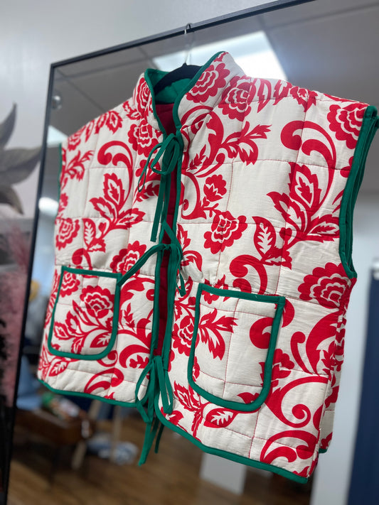 Reversible Floral Printed Quilted Vest