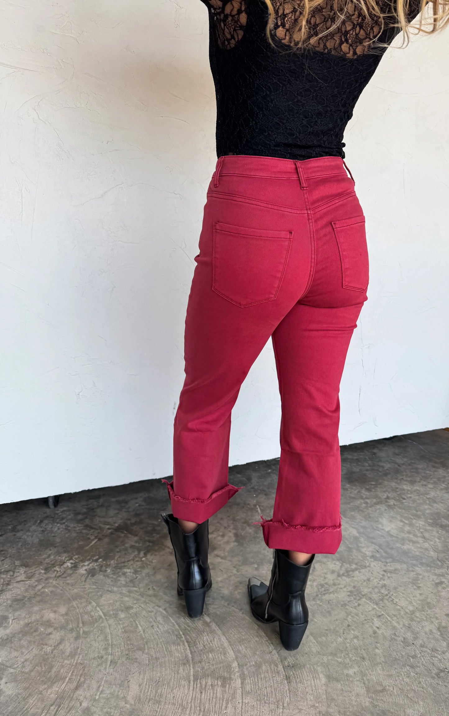 Urban Non-Distressed Crop Jean in Burgundy [[PRE-ORDER]]