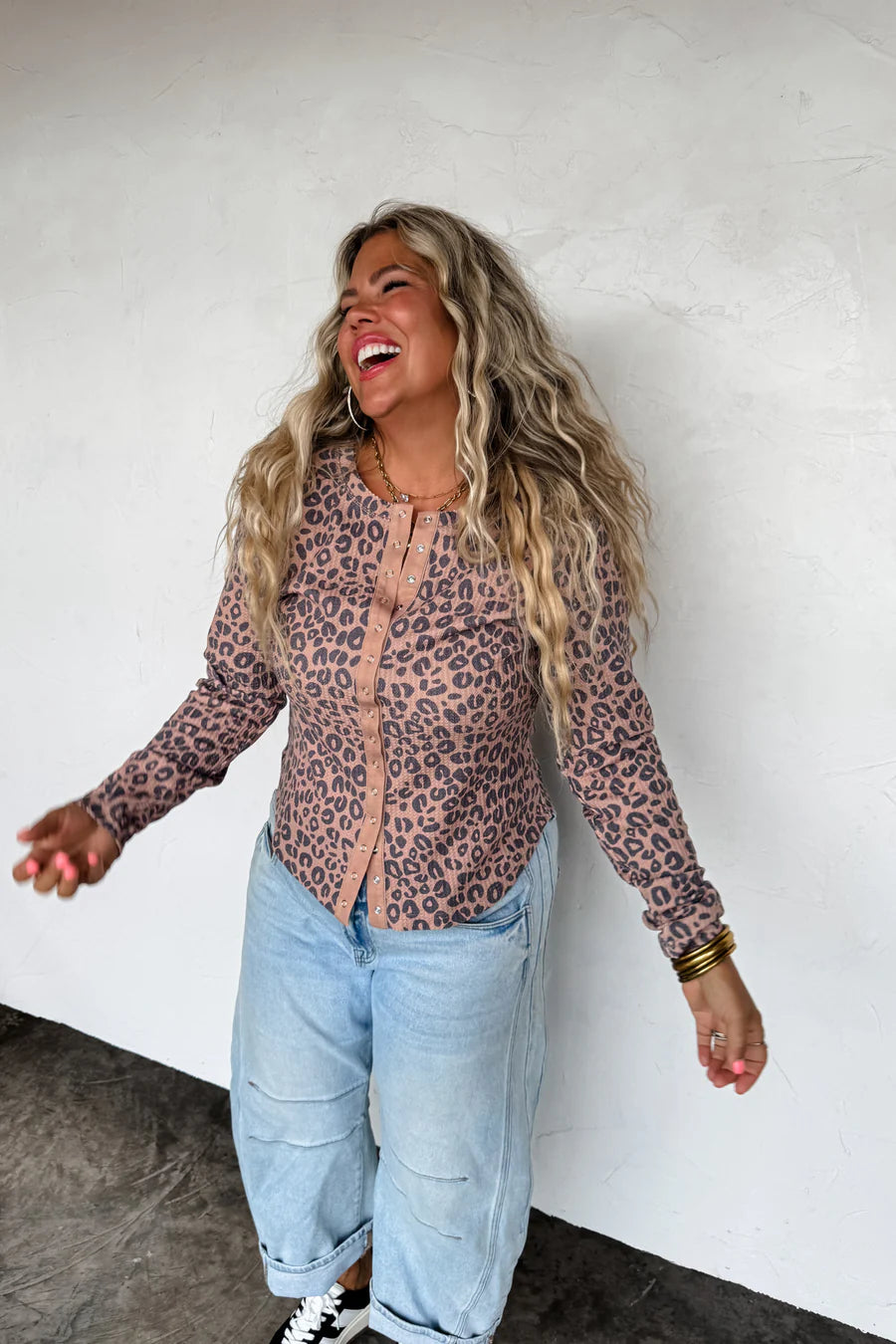 Kori Snap Button Waffle Top in Cheetah [[PRE-ORDER]]