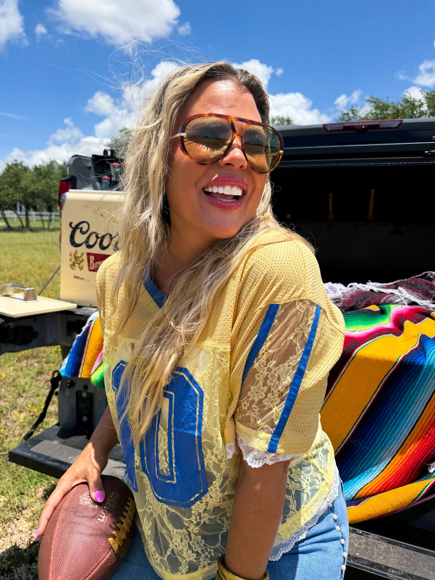 Bleacher Babe Lace Jersey Yellow/Blue