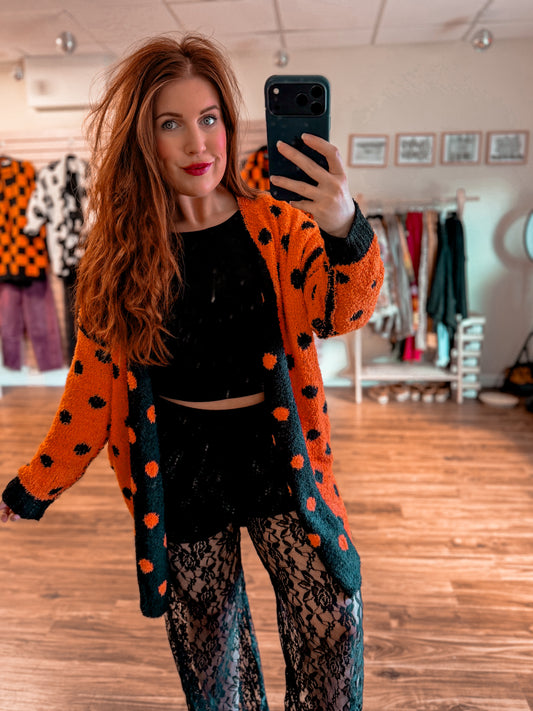 Boo Crew Reversible Cardigan in Polka Dot