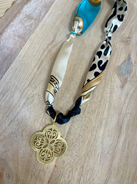 Multi Print Trendy Scarf Necklace