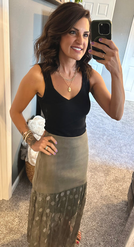 Made for Joy Black Wrap Bodysuit