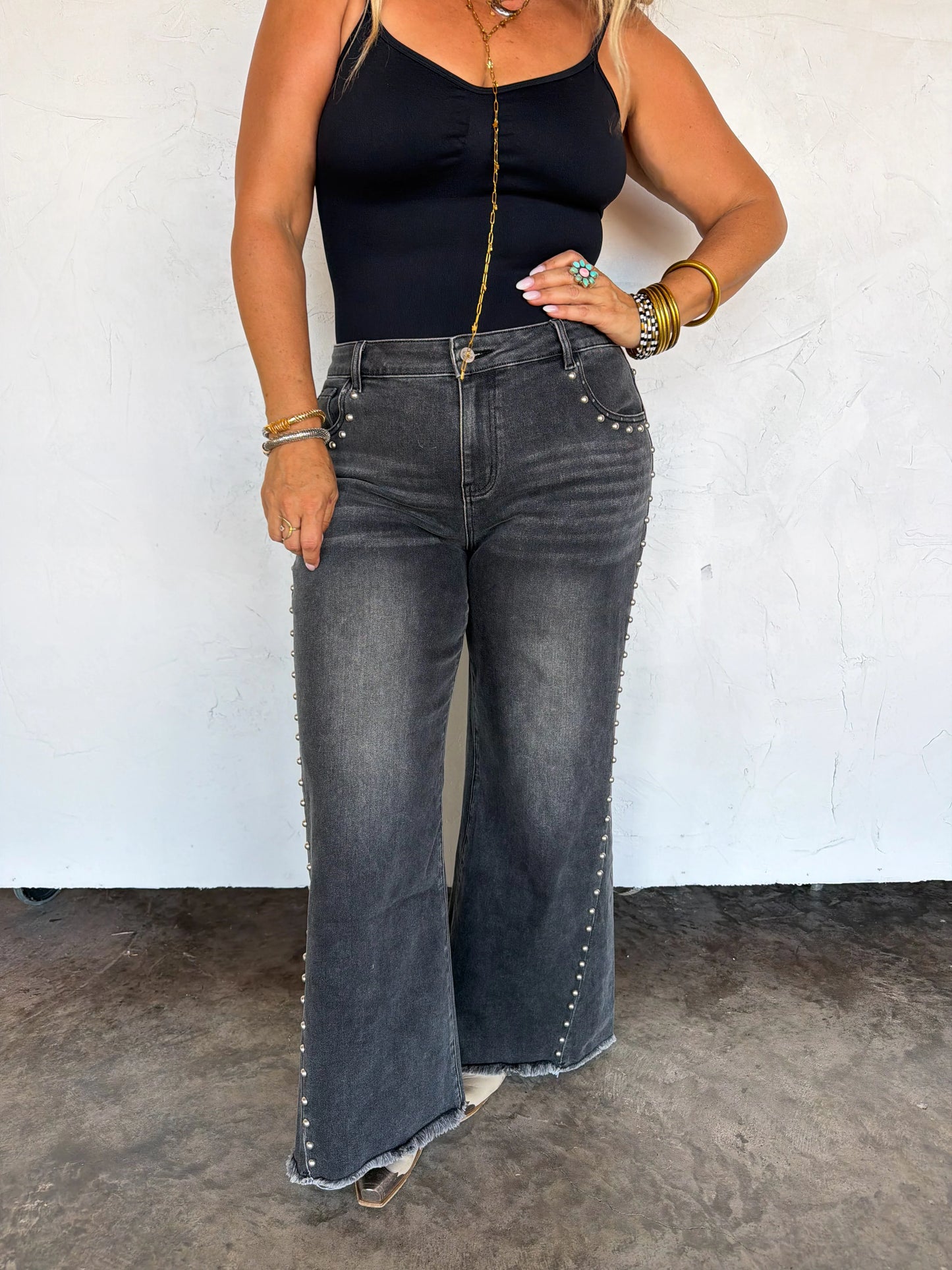 off the grid studded jeans denim black non distressed