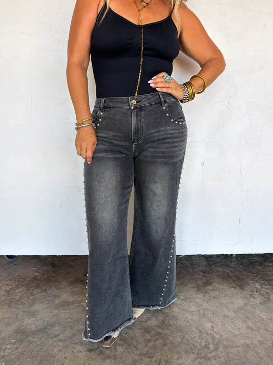 off the grid studded jeans denim black non distressed