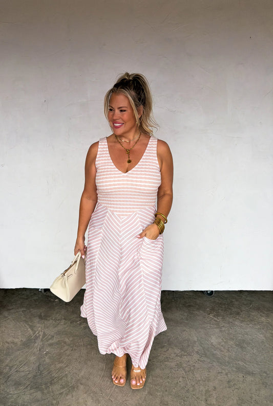 Pink & White Luciana Stripe Dress [[PRE-ORDER]]