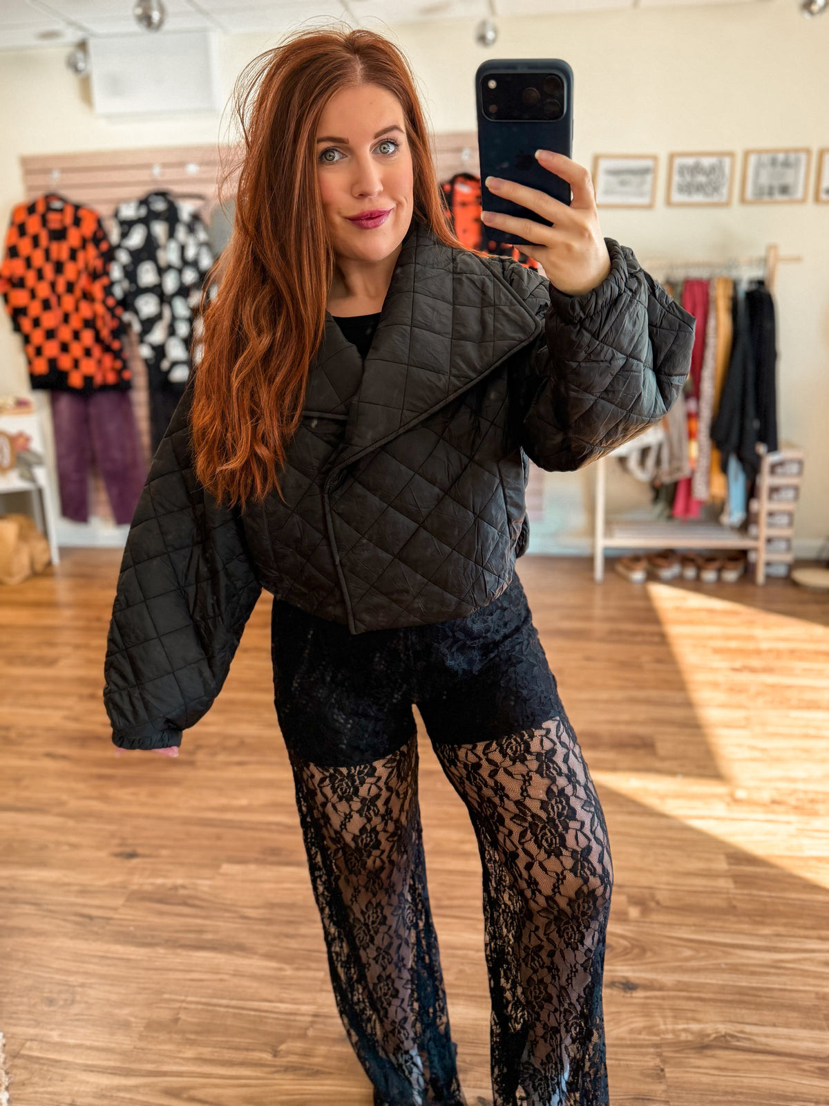 QUILTED SHAWL COLLAR CROPPED JACKET