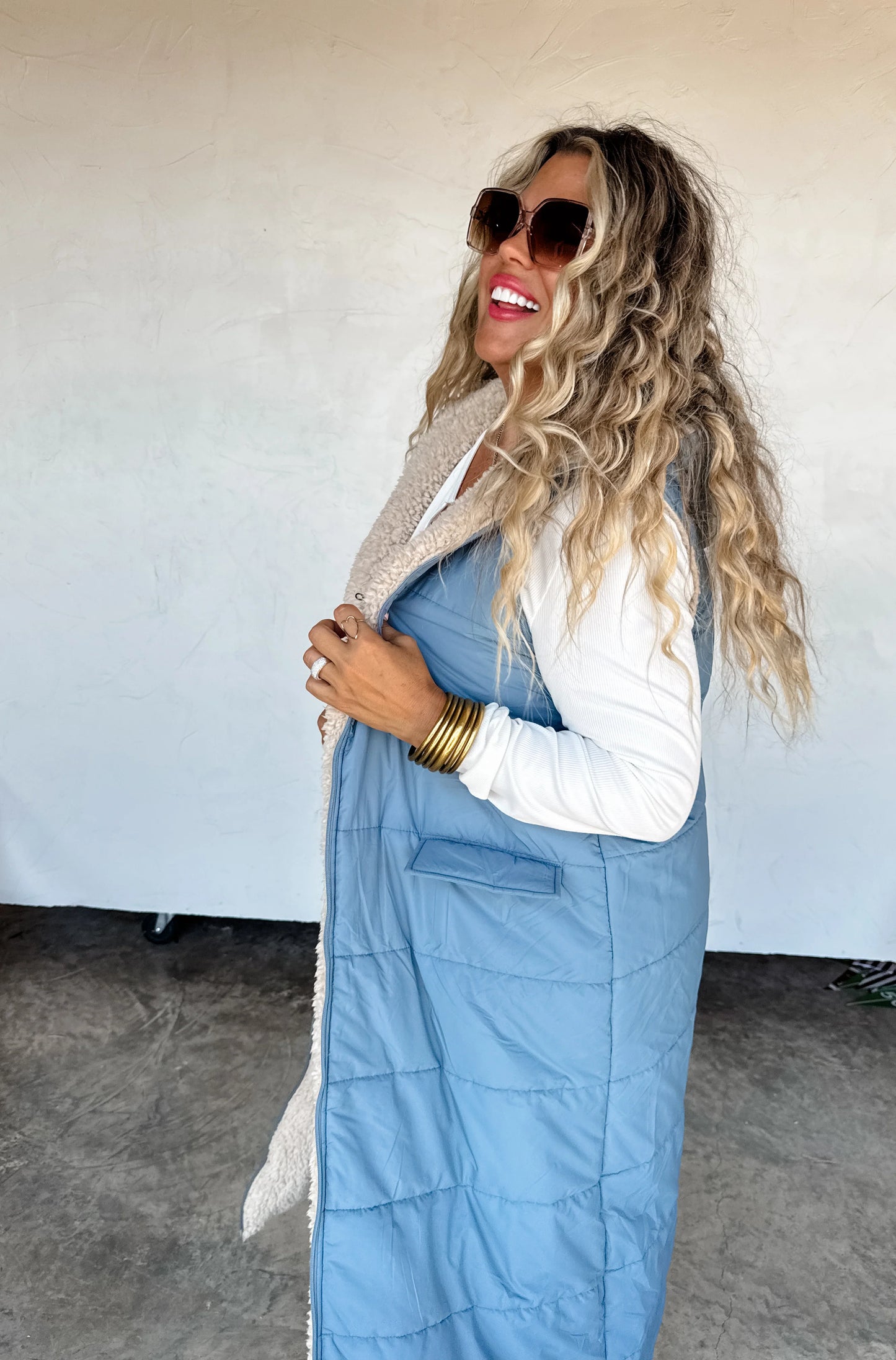 Reversible Sherpa Puffer Vest in Blue [[PRE-ORDER]]