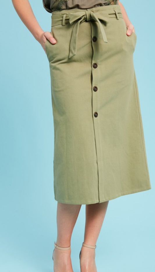Light Olive Button Down Skirt