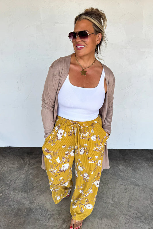 Mustard Haddie Floral Wide Leg Pants [[PRE-ORDER]]