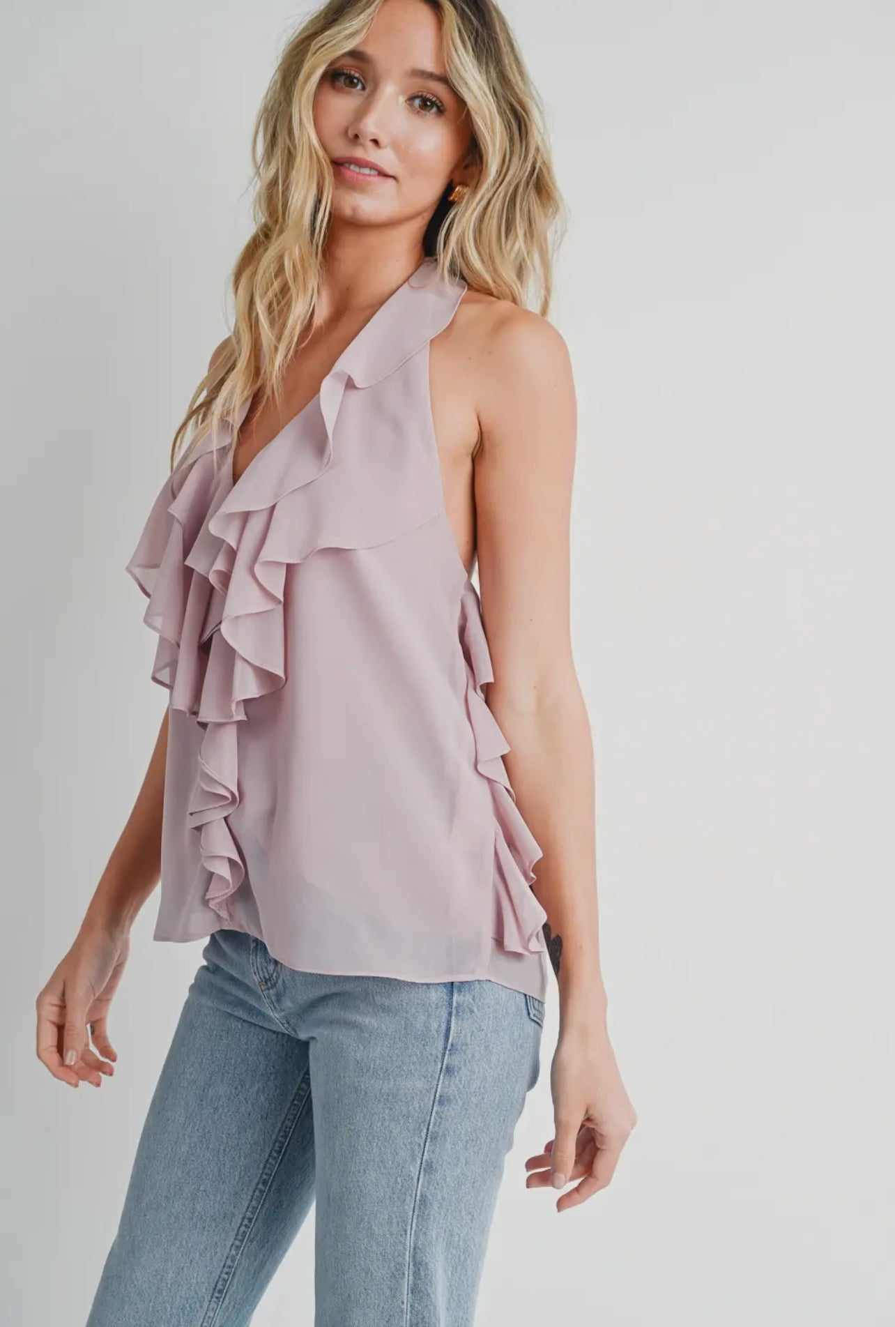 Ruffled Halter Blouse Blush