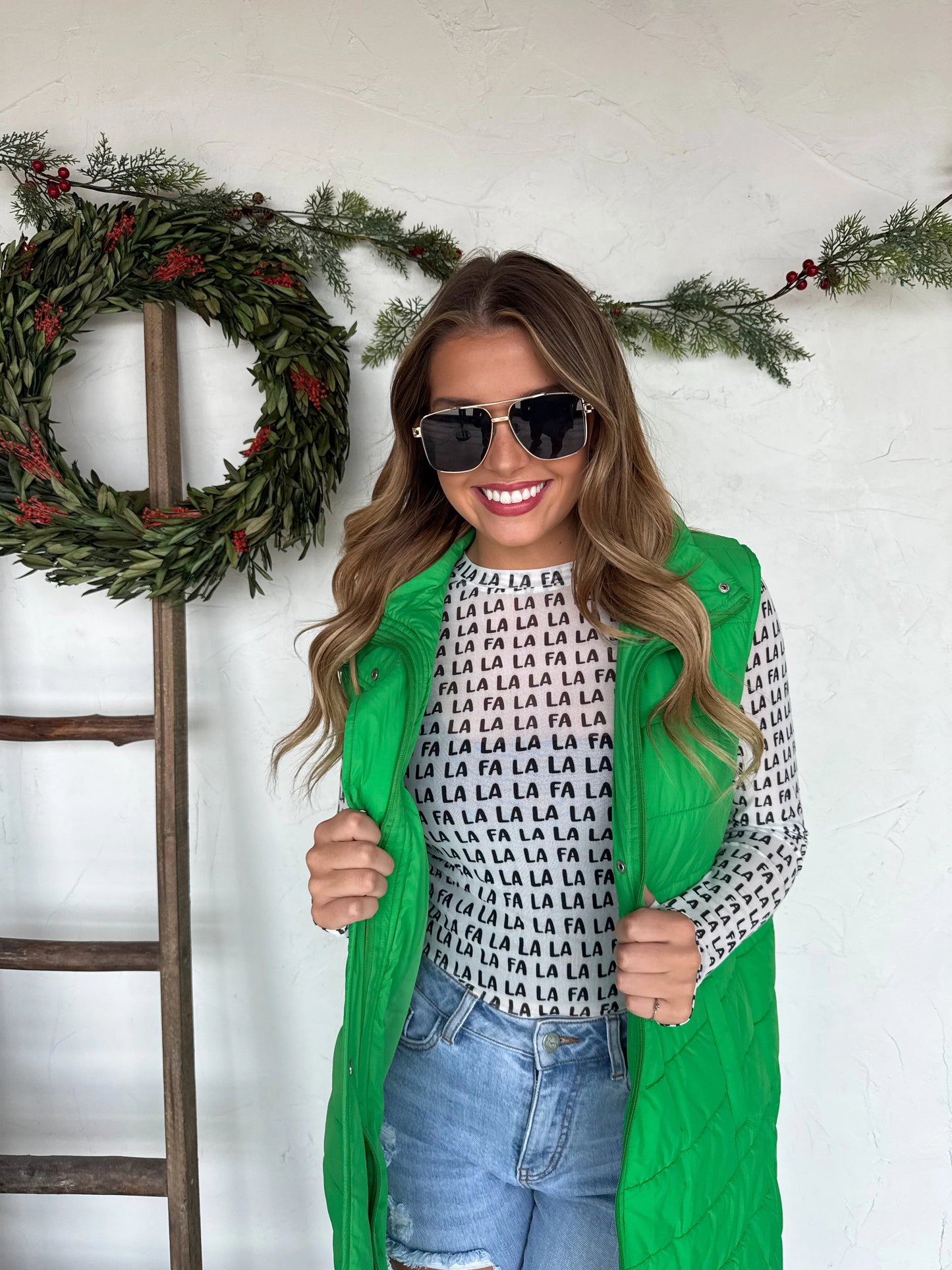 Kendall Long Puffer Vest in Green [[PRE-ORDER]]