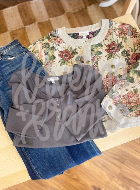 Floral Jacquard Button Down Jacket