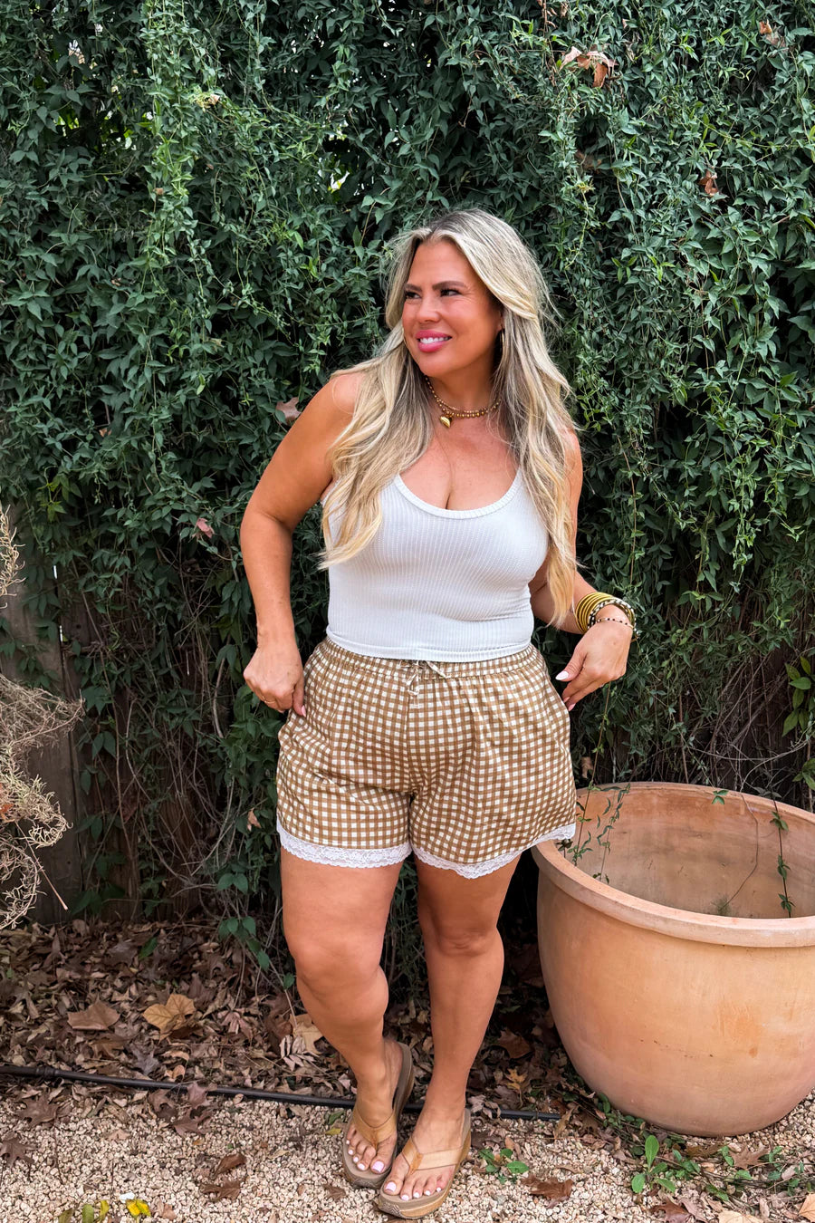 Brown Gingham Country Side Shorts