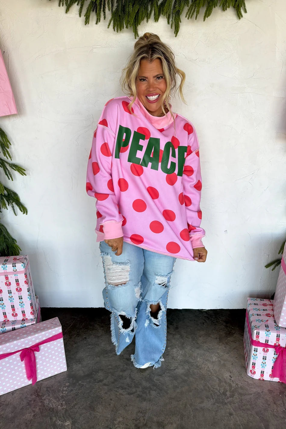 PEACE Mock Neck in Pink