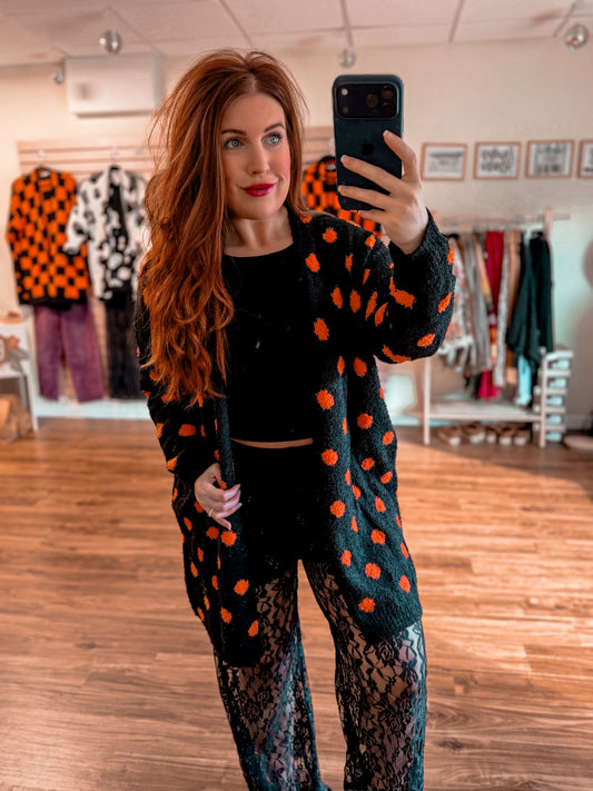Boo Crew Reversible Cardigan in Polka Dot