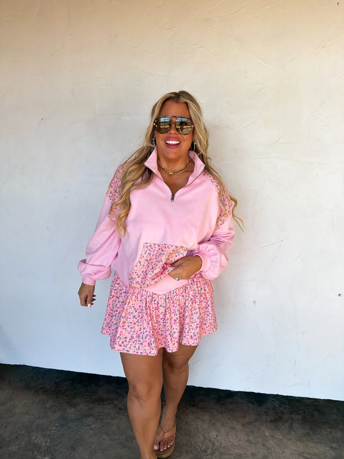 Pink Floral 1/4 Zip [[PRE-ORDER]]
