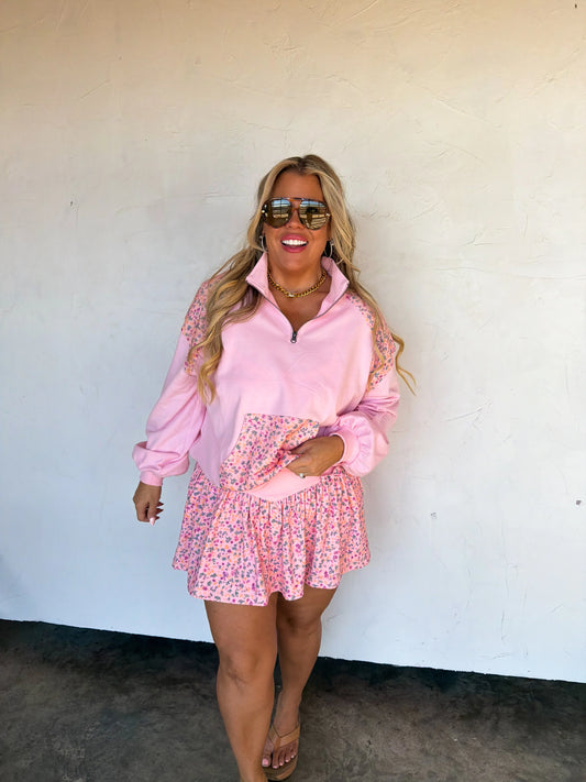 Pink Floral 1/4 Zip [[PRE-ORDER]]