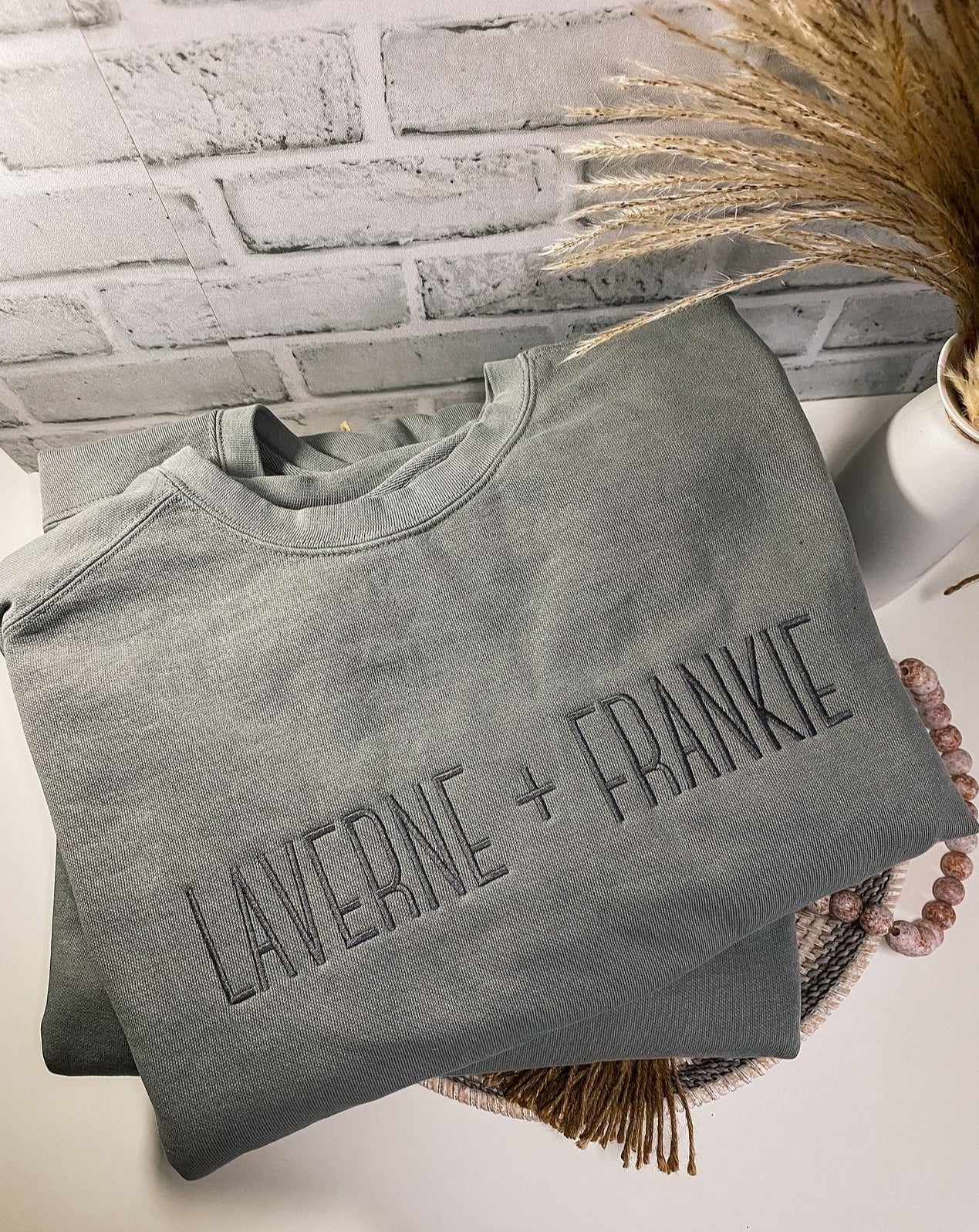 Gray Laverne + Frankie Embroidered Crewneck
