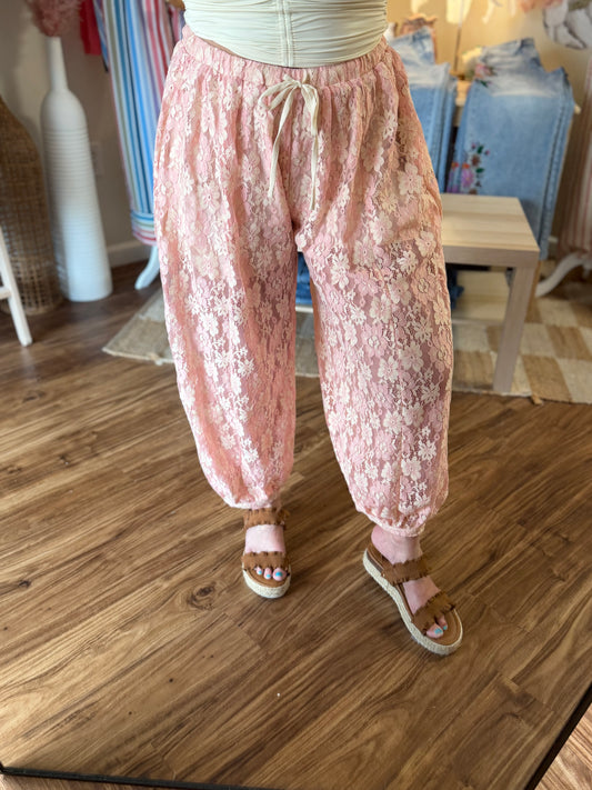 Blush Floral Lace Balloon Pant