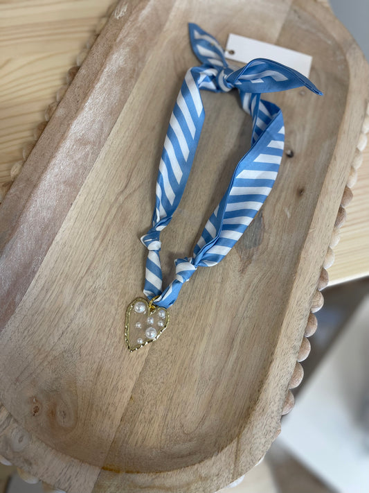 Blue Stripe Trendy Scarf Necklace