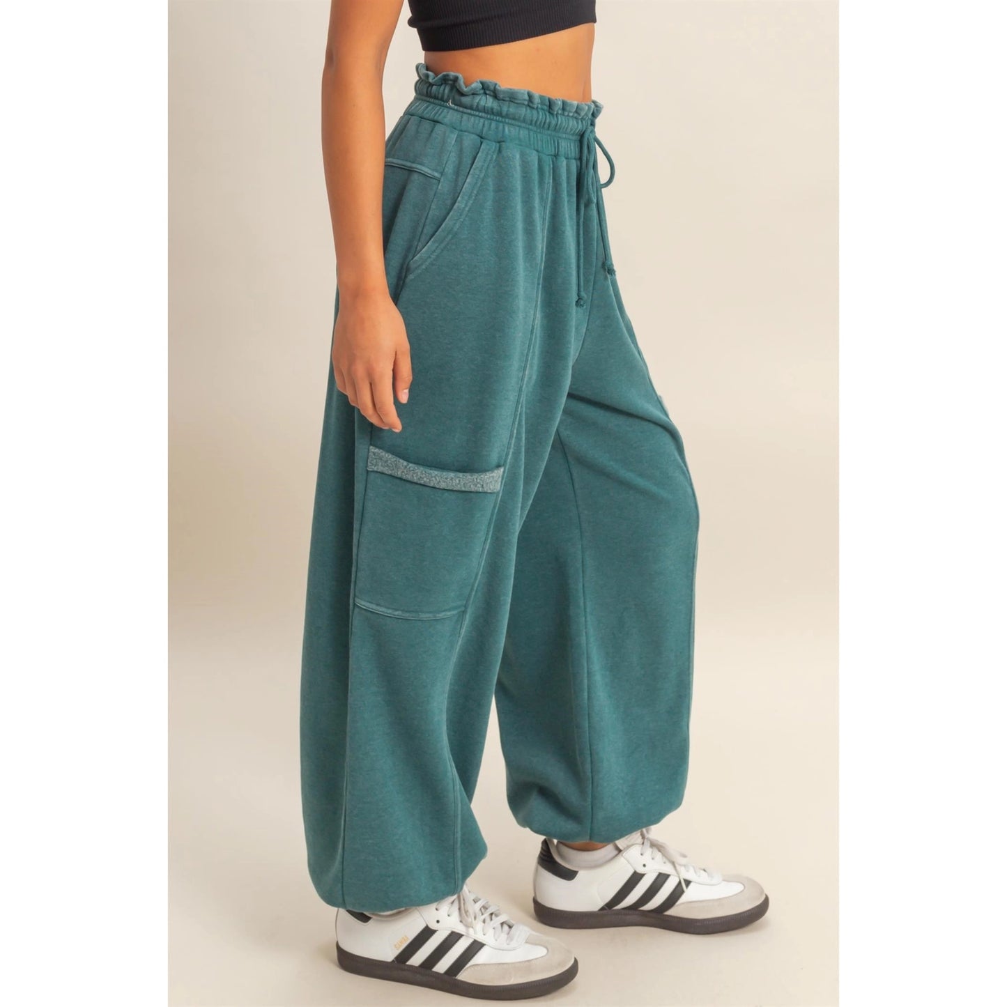 Ruffle Waist Burnout Jogger Pants