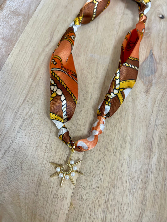 Brown & Orange Trendy Scarf Necklace