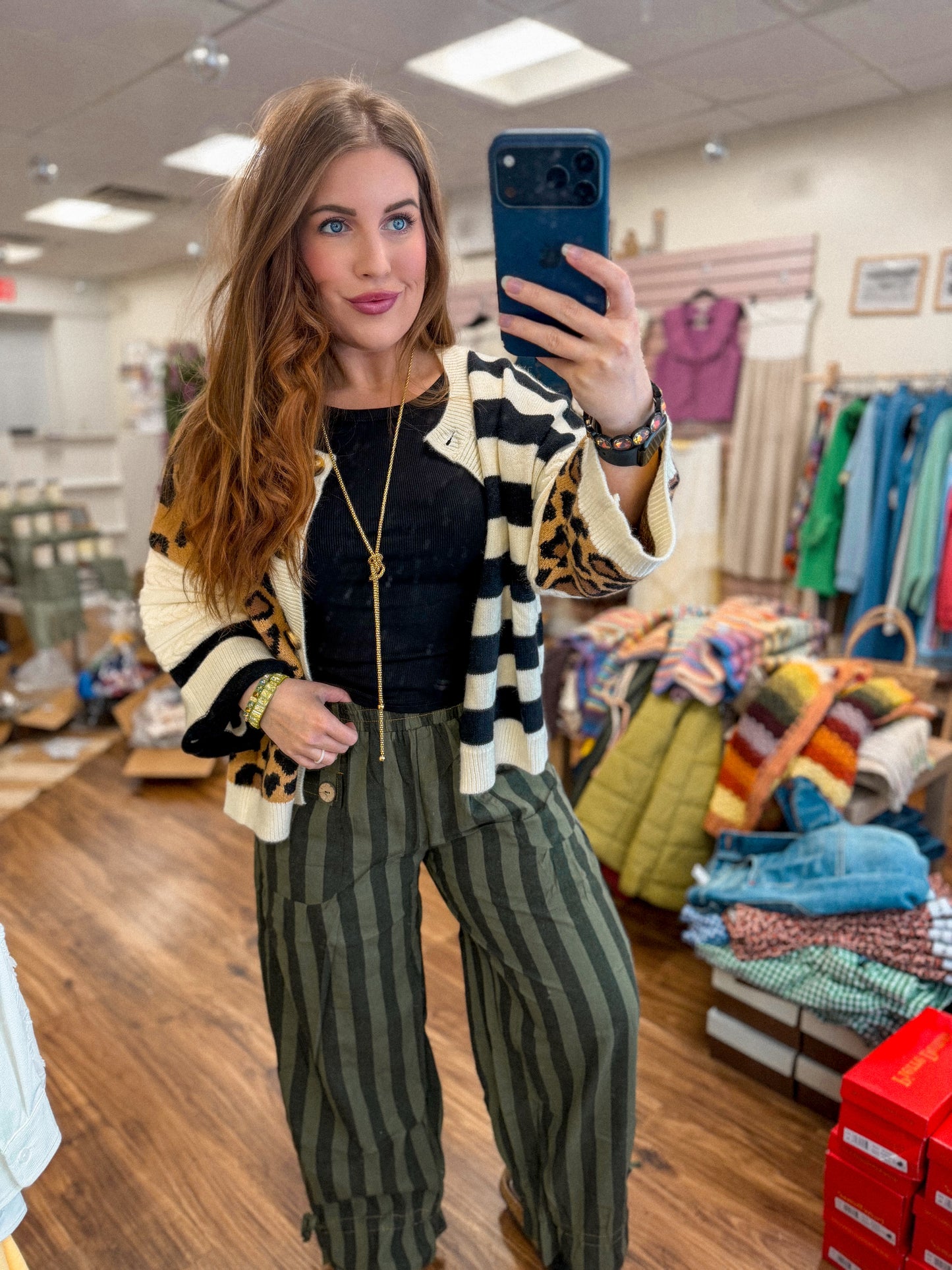Bold Stripe & Leopard Cardigan