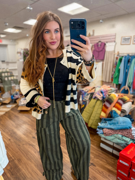 Bold Stripe & Leopard Cardigan
