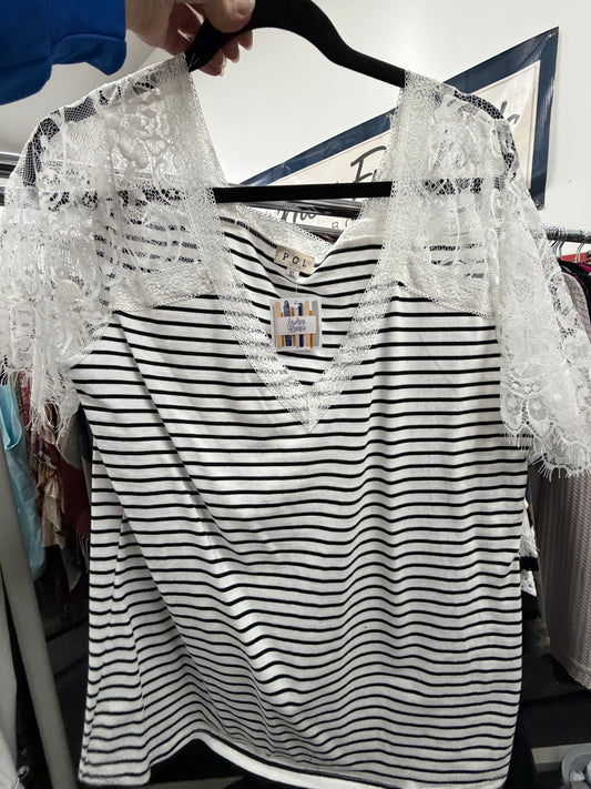 Striped Lace Raglan Top - 1X, 2X, 3X