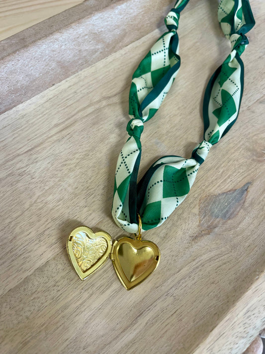 Green Locket Trendy Scarf Necklace