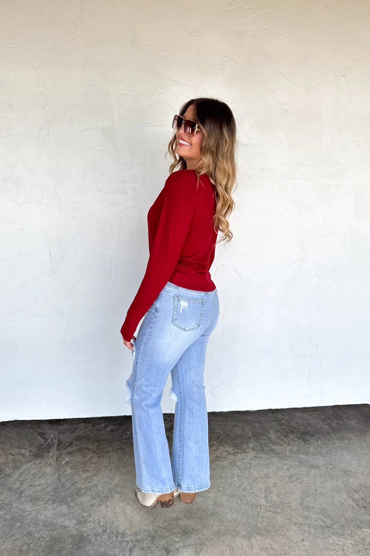 Brooklyn Snap Henley Top in Rusty Red [[PRE-ORDER]]