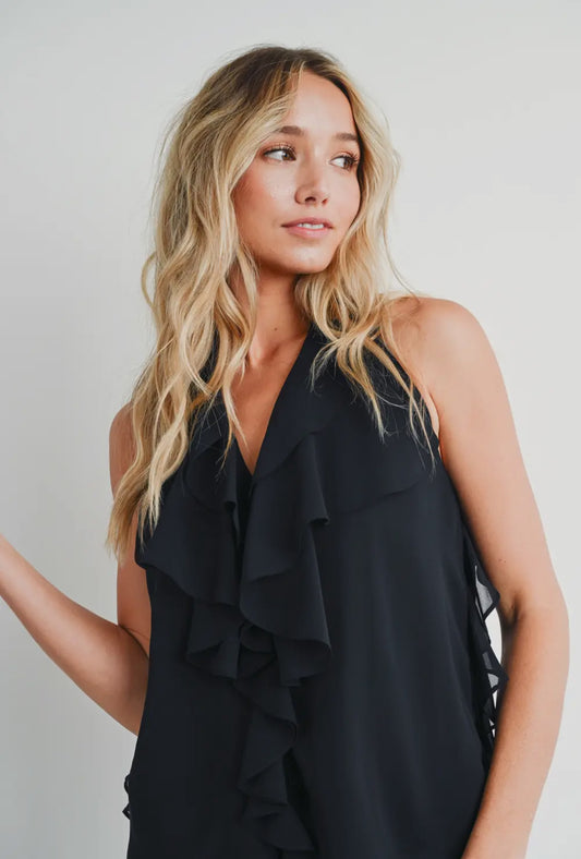 Ruffled Halter Blouse Black