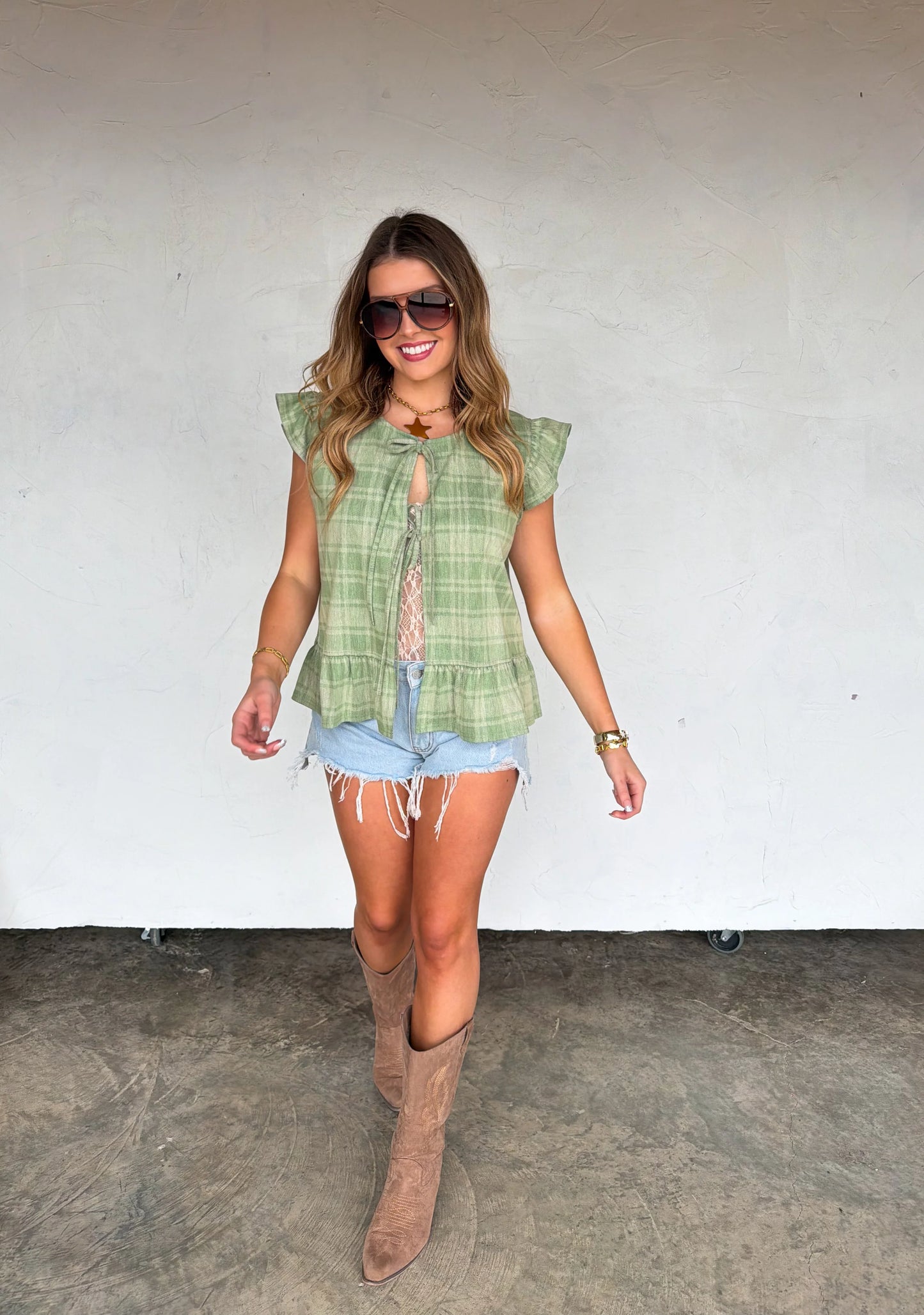 Green Plaid Molly Denim Vest [[PRE-ORDER]]
