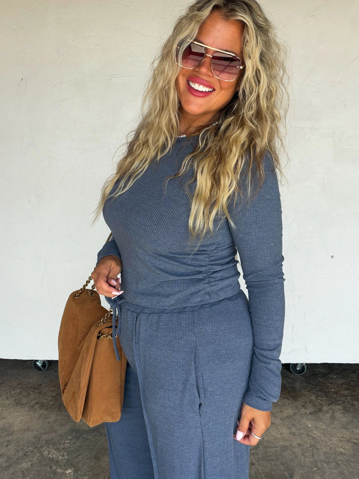 Sunday Ribbed Lounge Set in Denim